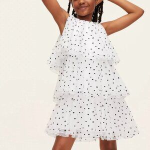 New Kate Spade Mini Polka Dot Tiered Dress Cake XL S XS Cream White Black Dots